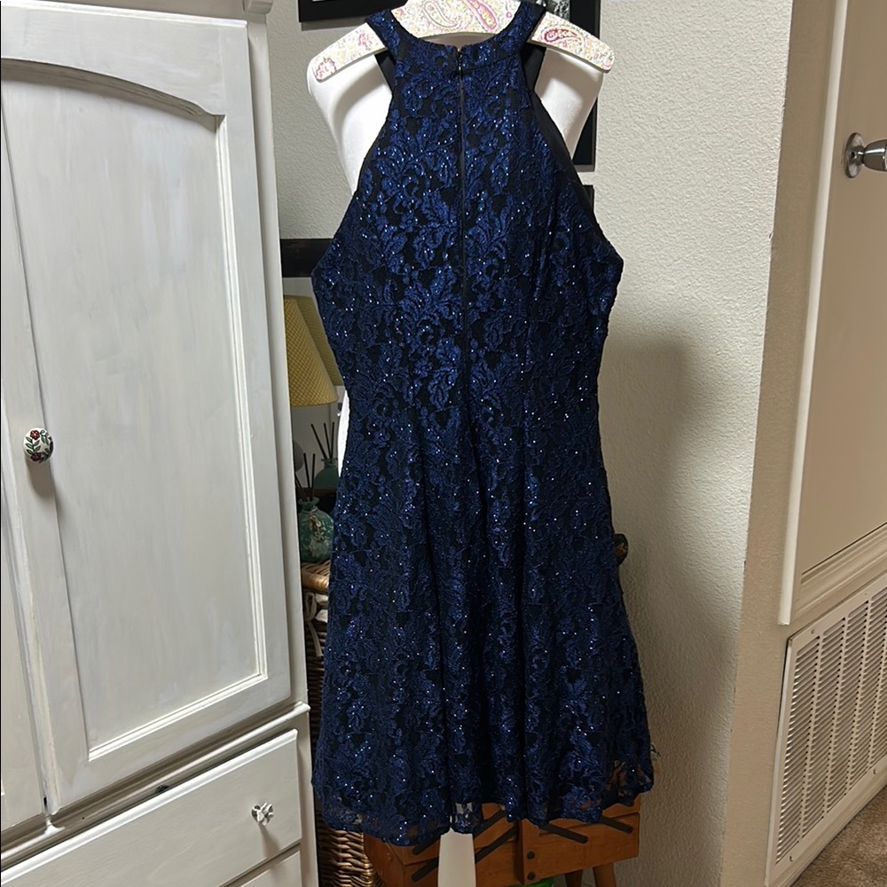 Elegant Navy Blue Lace Dress - Picture 3 of 5